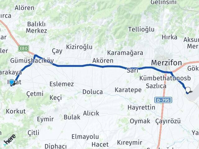 Camikebir Merzifon Havalimanı Arası Kaç Km - Yol Tarifi