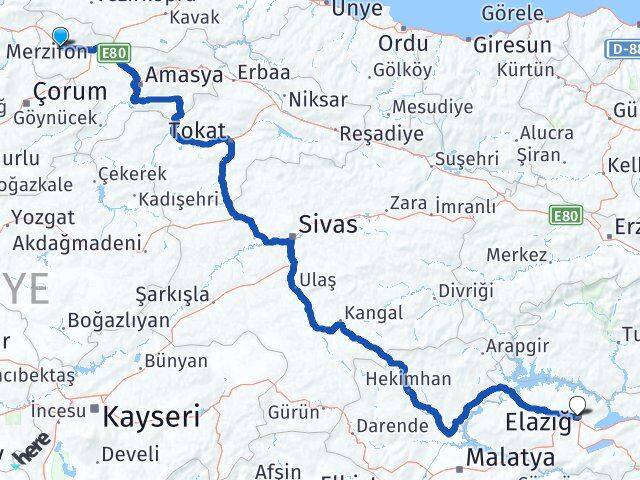 Gümüşhacıköy Elazığ Arası Kaç Km - Yol Tarifi