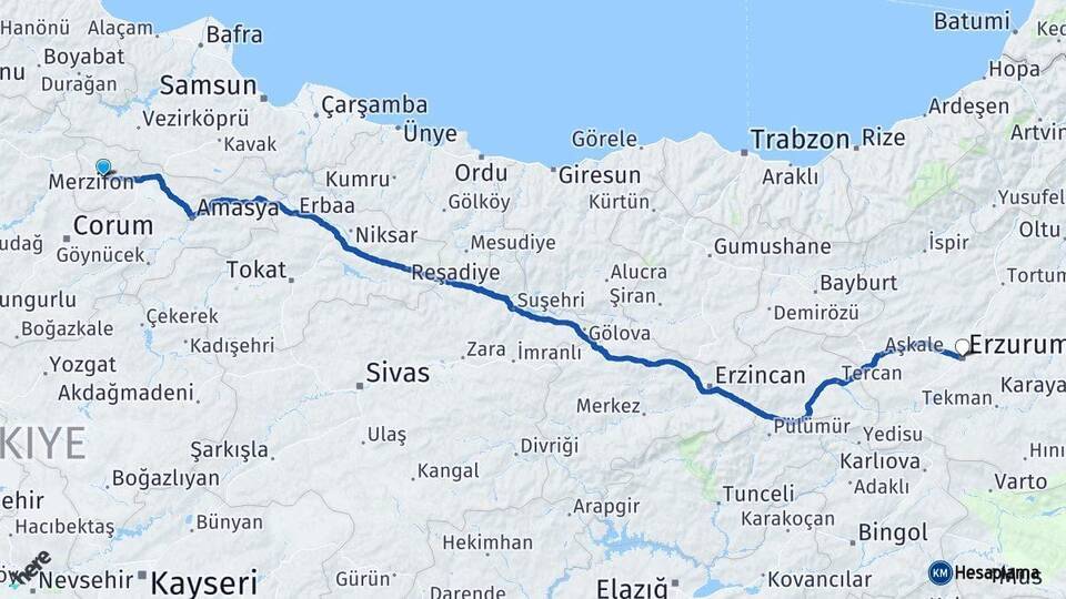 Gümüşhacıköy Erzurum Arası Kaç Km - Yol Tarifi