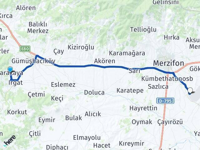 Karakaya Merzifon Havalimanı Arası Kaç Km - Yol Tarifi