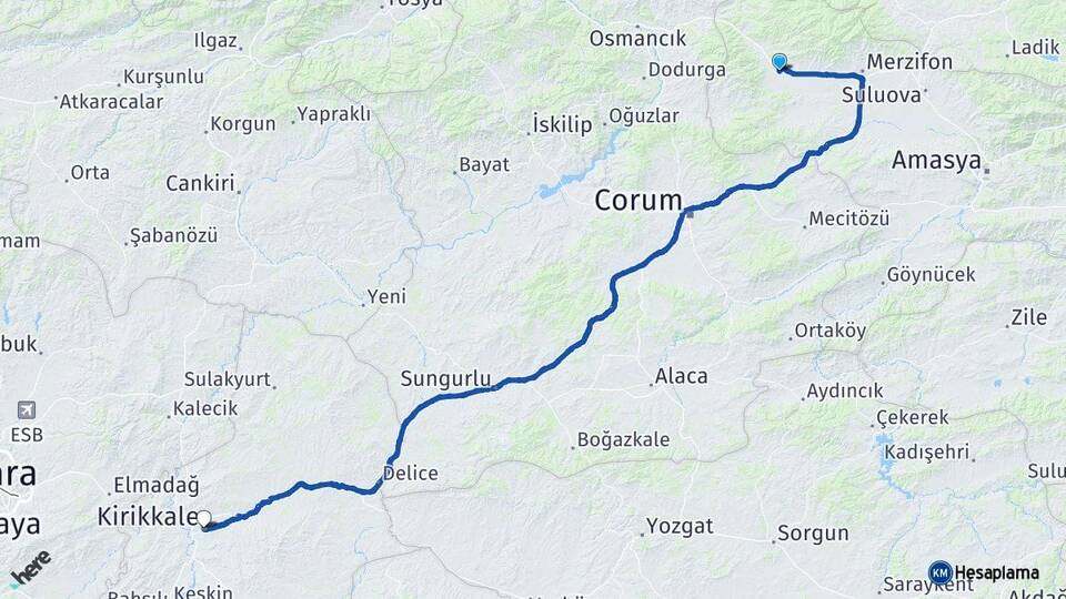 Amasya Gümüşhacıköy Kırıkkale Arası Kaç Km - Yol Haritası