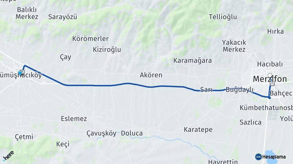 Amasya Gümüşhacıköy Merzifon Arası Kaç Km - Yol Haritası
