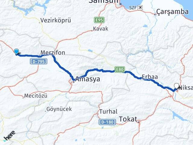 Amasya Gümüşhacıköy Niksar Tokat Arası Kaç Km - Yol Haritası