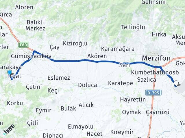 Tekke Merzifon Havalimanı Arası Kaç Km - Yol Tarifi