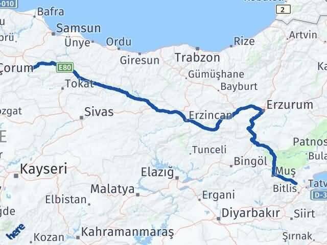 Amasya Güroymak Bitlis Arası Kaç Km - Yol Haritası