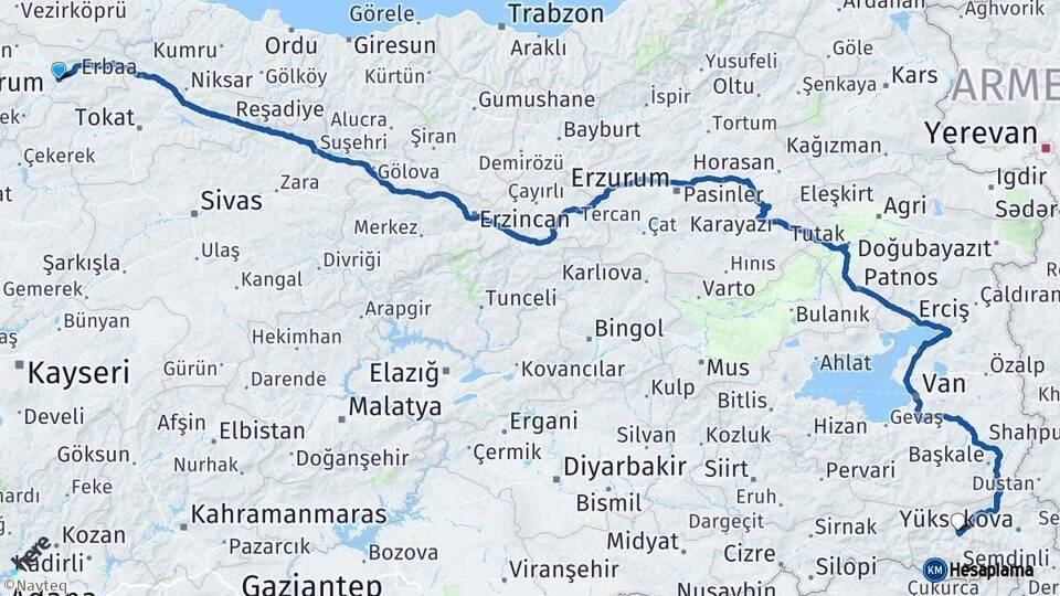 Amasya Hakkari Arası Kaç Km - Yol Haritası