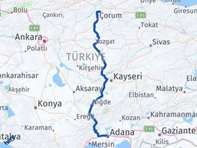 Amasya Hamamözü Adana Arası Kaç Km - Yol Haritası