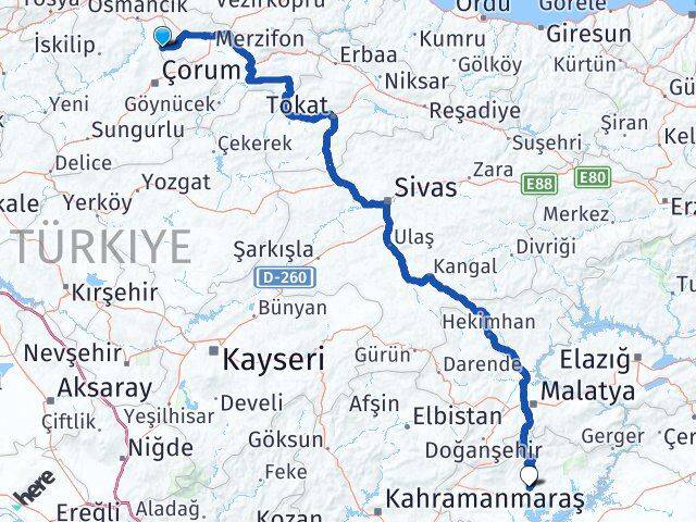 Amasya Hamamözü Adıyaman Arası Kaç Km - Yol Haritası