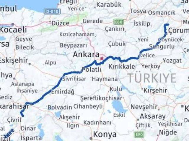 Amasya Hamamözü Afyonkarahisar Arası Kaç Km - Yol Haritası
