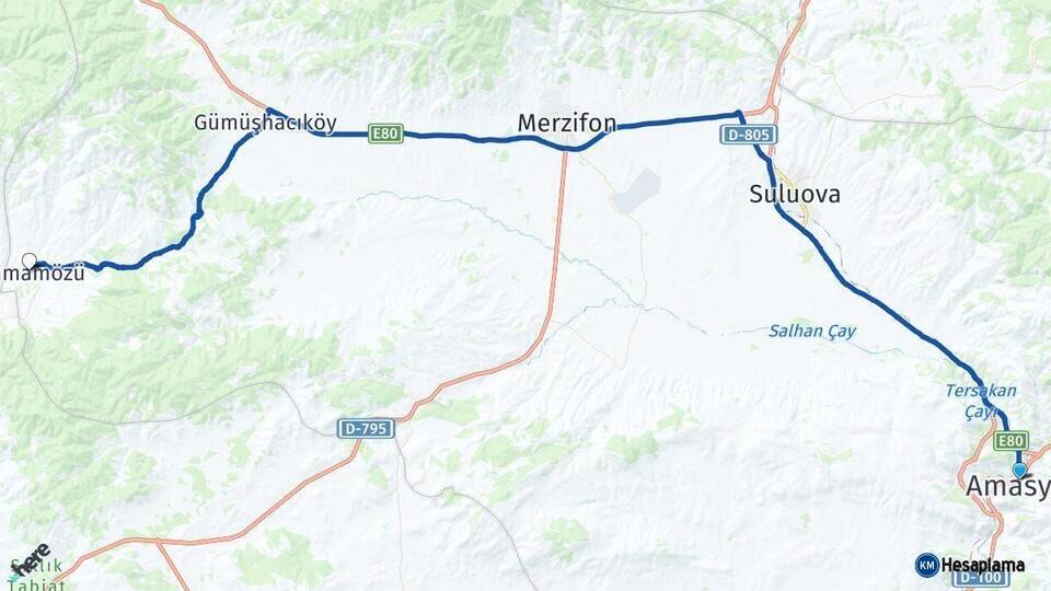 Amasya Hamamözü Arası Kaç Km - Yol Haritası