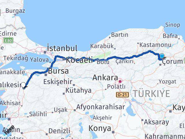 Amasya Hamamözü Balıkesir Arası Kaç Km - Yol Haritası