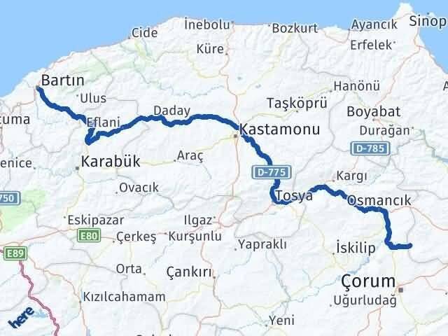 Amasya Hamamözü Bartın Arası Kaç Km - Yol Haritası