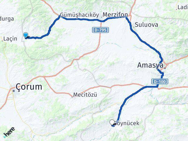 Amasya Hamamözü Göynücek Arası Kaç Km - Yol Haritası