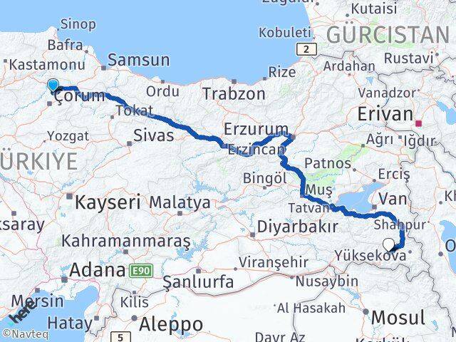 Amasya Hamamözü Hakkari Arası Kaç Km - Yol Haritası