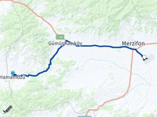 Hamitkaplan Merzifon Havalimanı Arası Kaç Km - Yol Tarifi