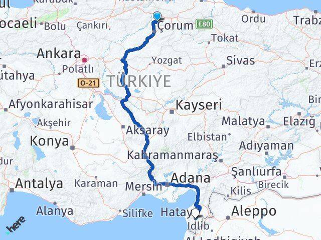 Amasya Hamamözü Hatay Arası Kaç Km - Yol Haritası