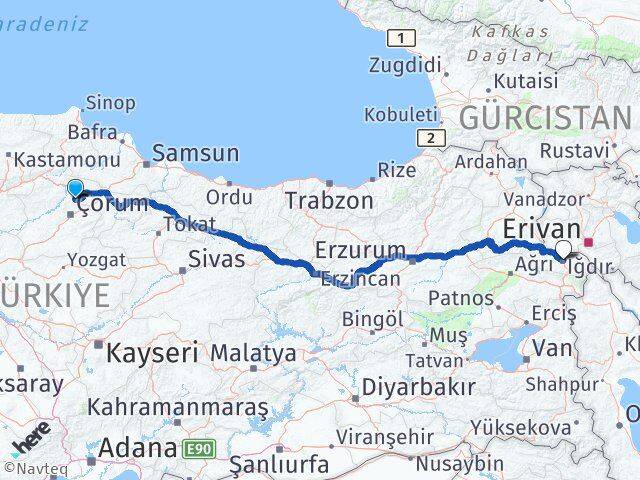 Amasya Hamamözü Iğdır Arası Kaç Km - Yol Haritası