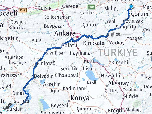 Amasya Hamamözü Isparta Arası Kaç Km - Yol Haritası