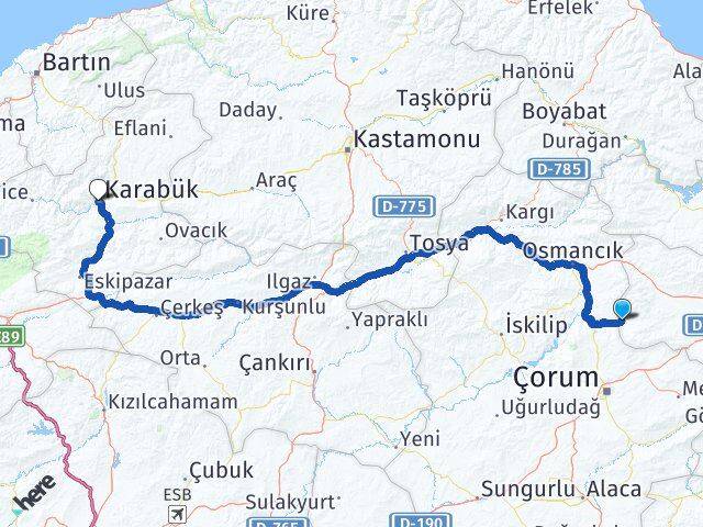 Amasya Hamamözü Karabük Arası Kaç Km - Yol Haritası