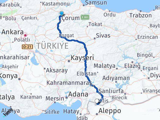 Amasya Hamamözü Kilis Arası Kaç Km - Yol Haritası