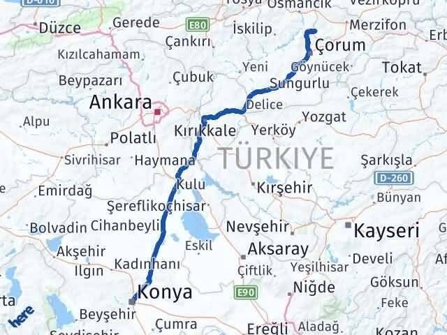 Amasya Hamamözü Konya Arası Kaç Km - Yol Haritası