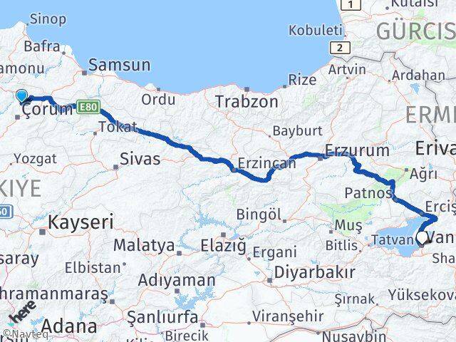 Amasya Hamamözü Van Arası Kaç Km - Yol Haritası