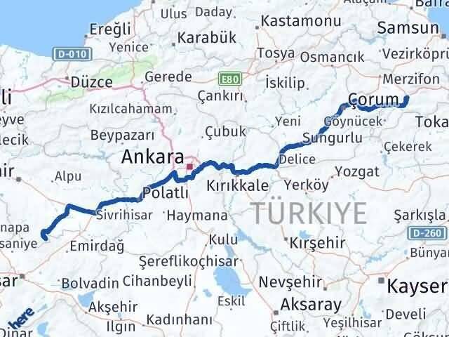 Amasya Han Eskişehir Arası Kaç Km - Yol Haritası