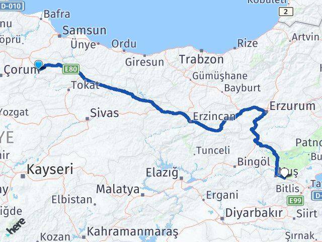 Amasya Hasköy Muş Arası Kaç Km - Yol Haritası