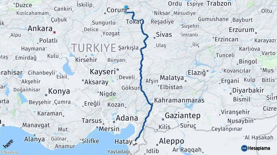 Amasya Hatay Arası Kaç Km - Yol Haritası