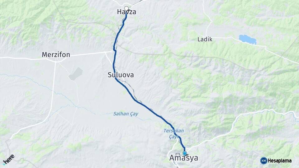 Amasya Havza Samsun Arası Kaç Km - Yol Haritası