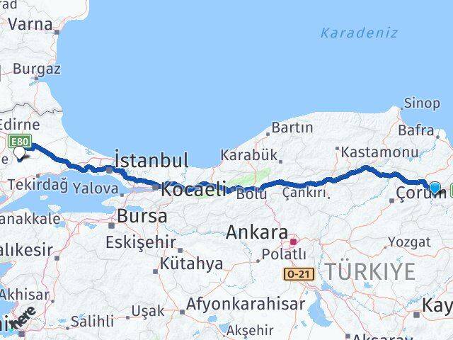Amasya Hayrabolu Tekirdağ Arası Kaç Km - Yol Haritası