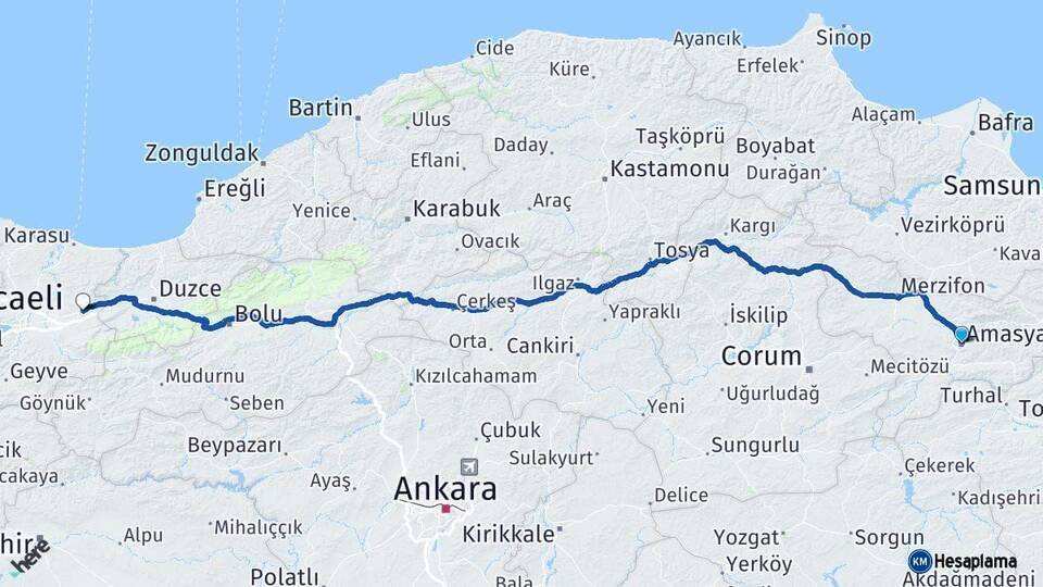 Amasya Hendek Sakarya Arası Kaç Km - Yol Haritası