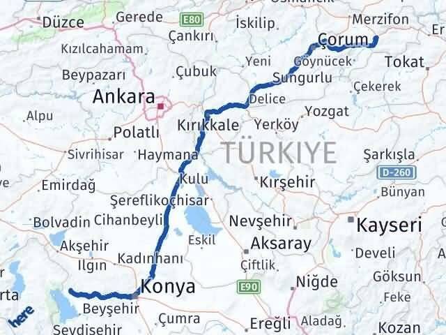 Amasya Hüyük Konya Arası Kaç Km - Yol Haritası