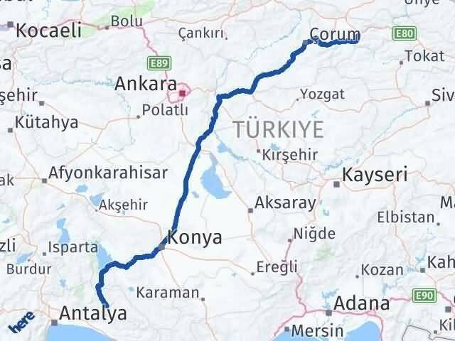 Amasya İbradı Antalya Arası Kaç Km - Yol Haritası