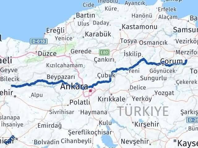 Amasya İnhisar Bilecik Arası Kaç Km - Yol Haritası