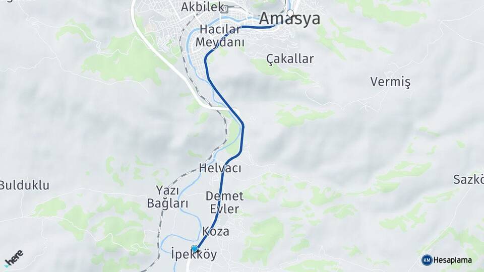 İpekköy Amasya Arası Kaç Km - Yol Tarifi