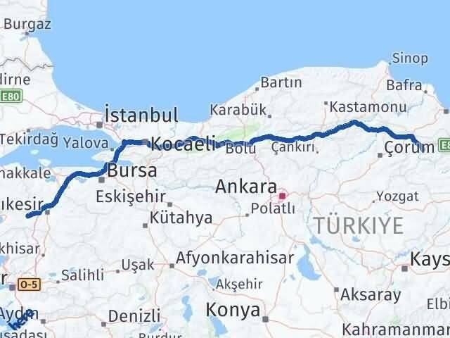 Amasya İvrindi Balıkesir Arası Kaç Km - Yol Haritası
