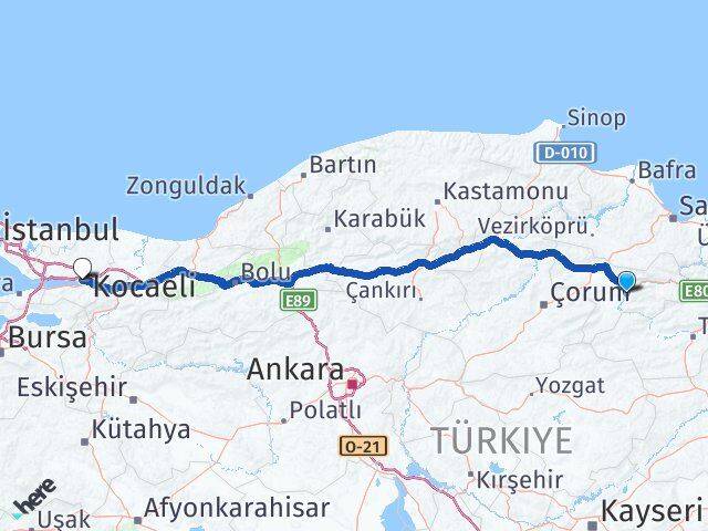 Amasya İzmit Kocaeli Arası Kaç Km - Yol Haritası