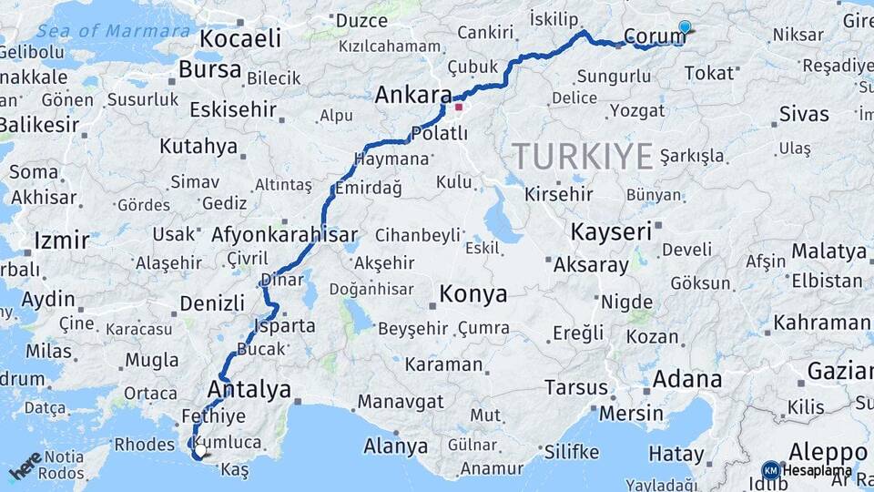 Amasya Kalkan Kaş Antalya Arası Kaç Km - Yol Haritası