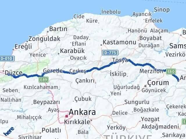 Amasya Kaynaşlı Düzce Arası Kaç Km - Yol Haritası