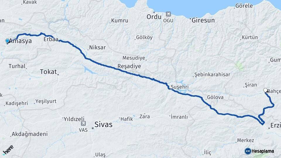Amasya Kelkit Gümüşhane Arası Kaç Km - Yol Haritası
