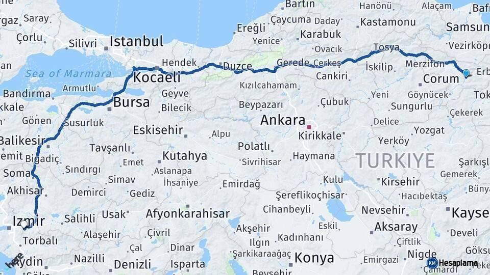 Amasya Kemalpaşa İzmir Arası Kaç Km - Yol Haritası