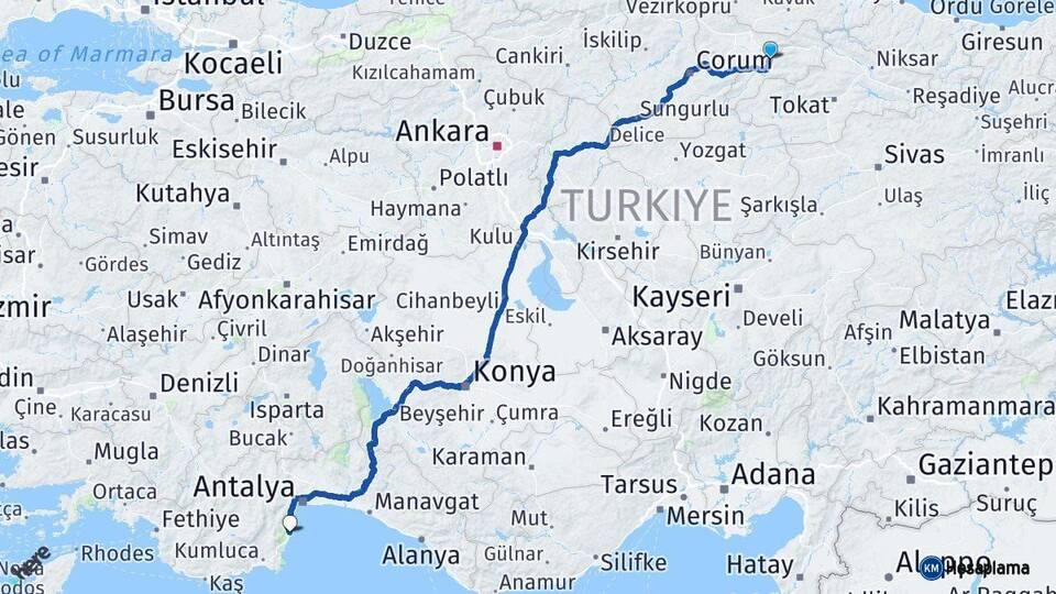 Amasya Kemer Antalya Arası Kaç Km - Yol Haritası