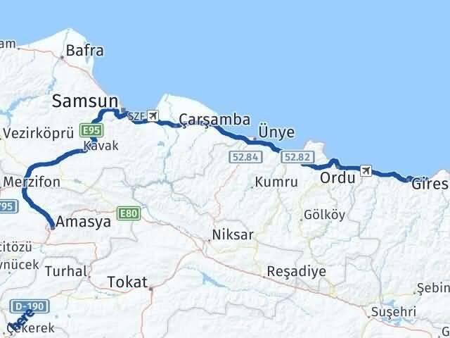 Amasya Keşap Giresun Arası Kaç Km - Yol Haritası