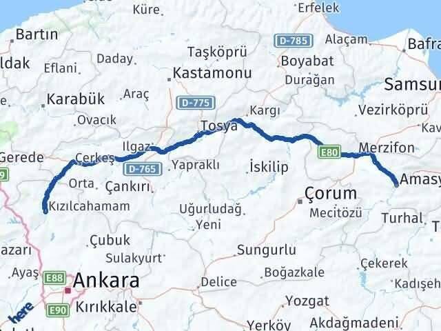 Amasya Kızılcahamam Ankara Arası Kaç Km - Yol Haritası
