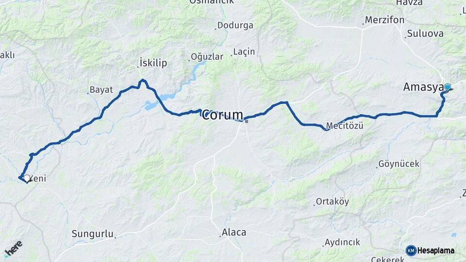 Amasya Kızılırmak Çankırı Arası Kaç Km - Yol Haritası