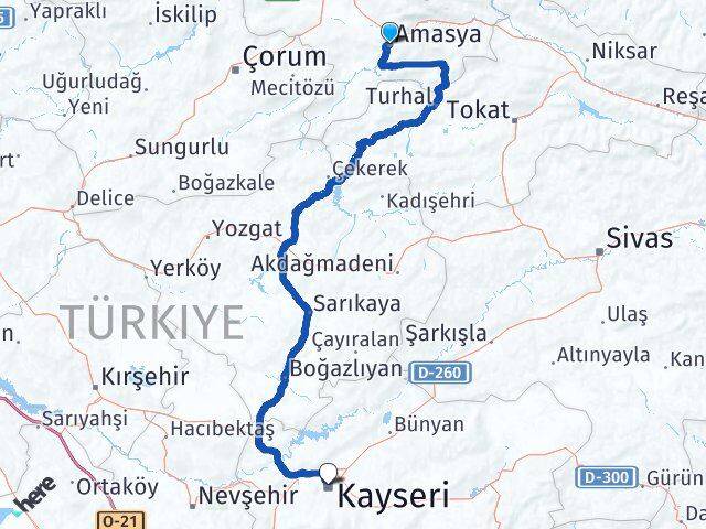 Amasya Kocasinan Arası Kaç Km - Yol Tarifi
