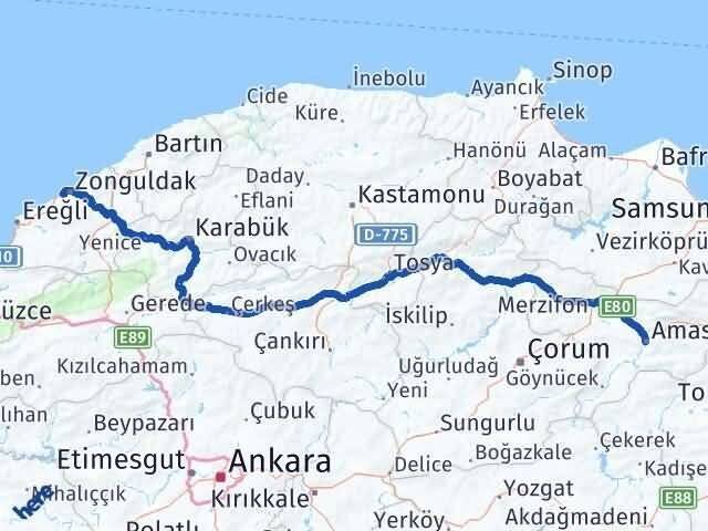 Amasya Kozlu Zonguldak Arası Kaç Km - Yol Haritası