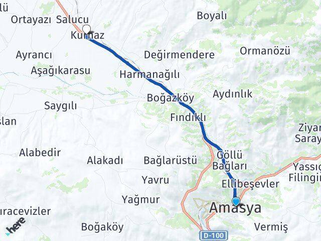 Amasya Kurnaz Suluova Arası Kaç Km - Yol Haritası