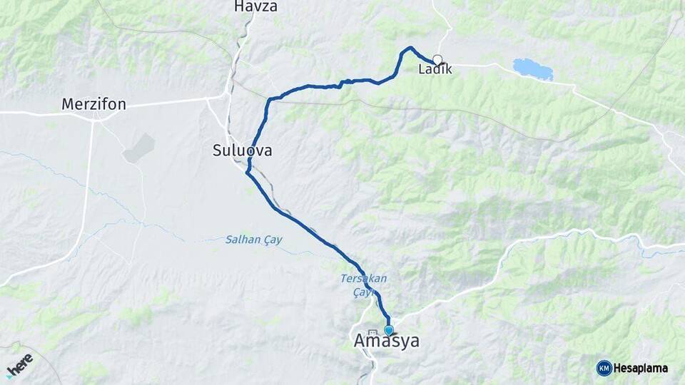 Amasya Ladik Samsun Arası Kaç Km - Yol Haritası